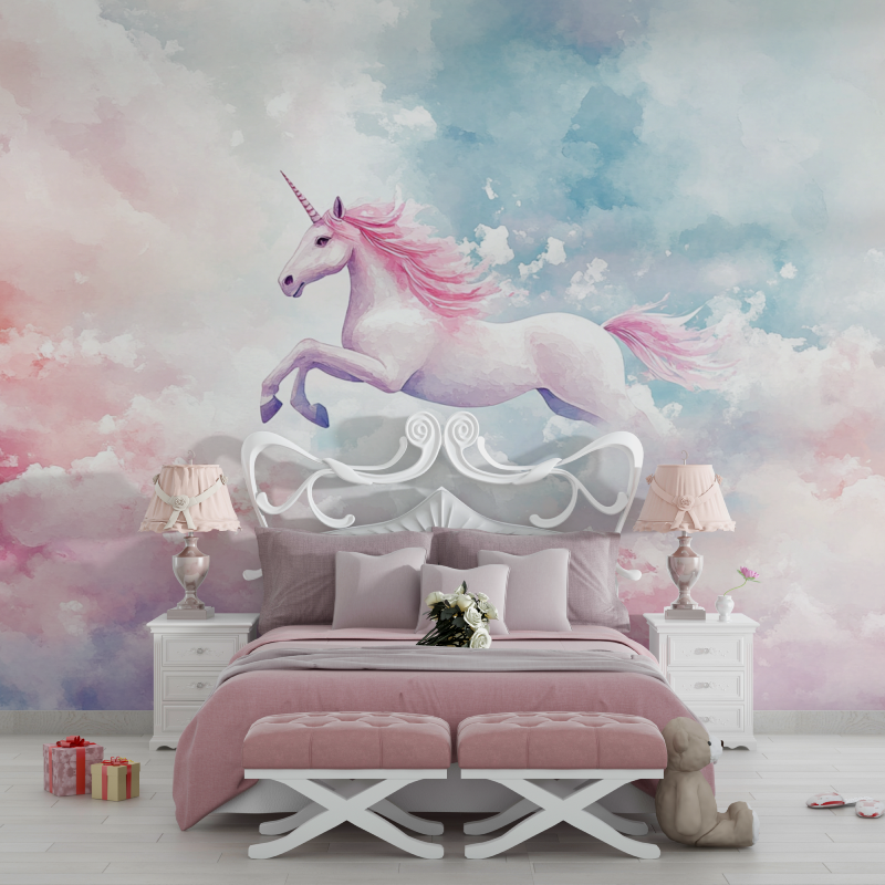 Unicorn Cloud Adventure Papel de parede para o quarto das crianças | Murais Papel de parede