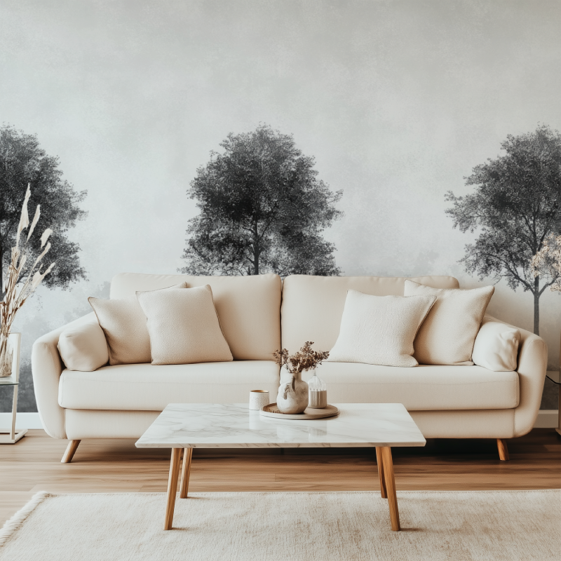 Graue und schwarze Baumtapete | Wandtapete