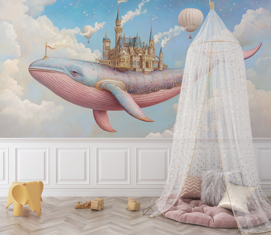 Whale Flying Wallpaper and Castle | Murals Wallpaper