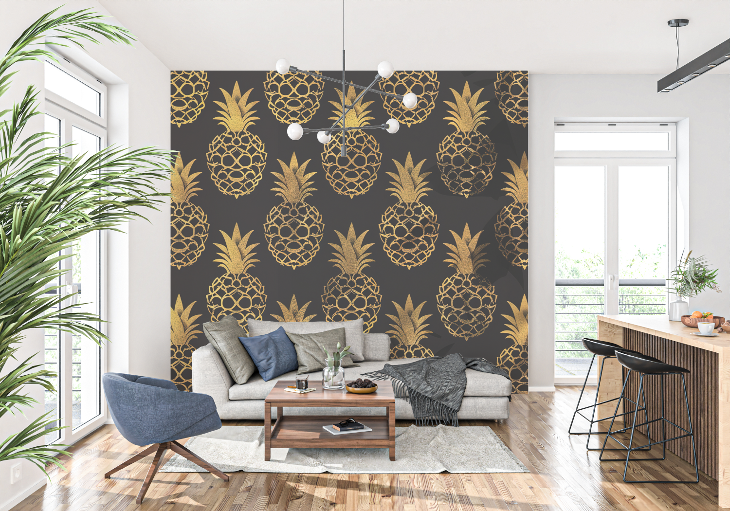 Golden Pineapple Wallpaper | Murals Wallpaper