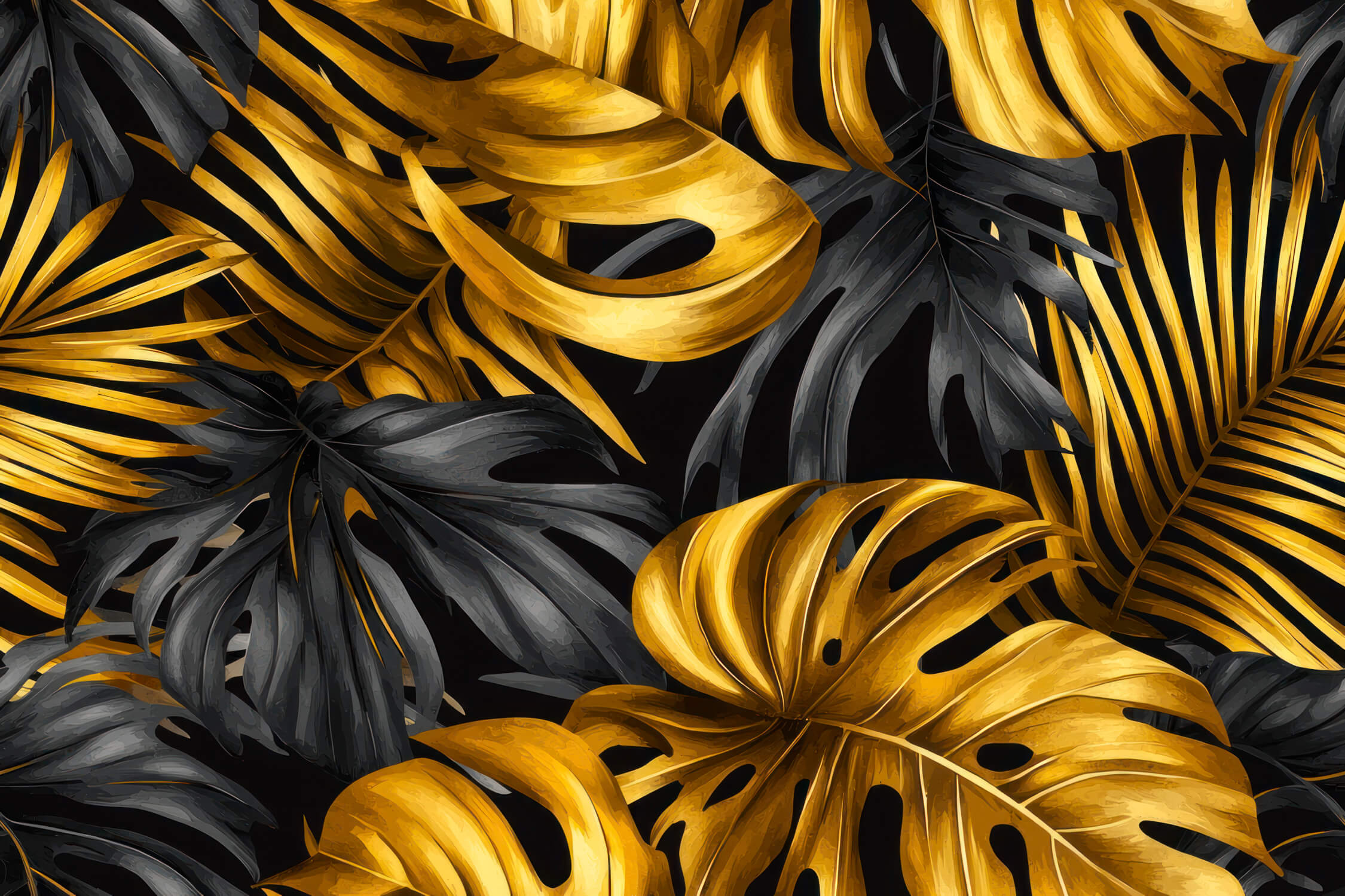 Black Wallpaper with Gold Leaves | Murals Wallpaper