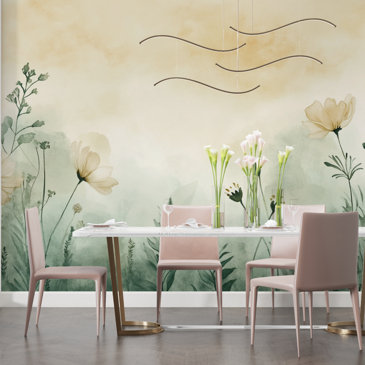 Watercolor Wallpaper Delicate Plant Silhouettes | Murals Wallpaper