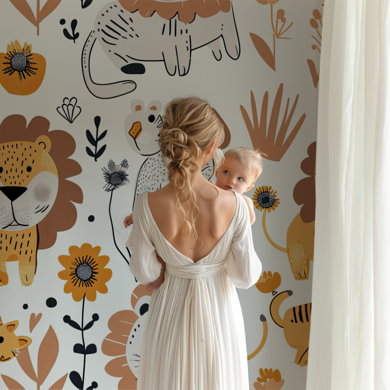 Lion and Nordic Patterns Wallpaper | Murals Wallpaper