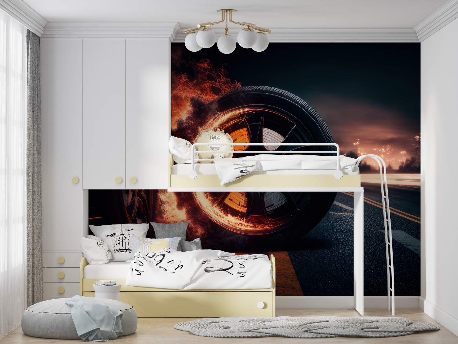 Burning Car Wheel Wallpaper | Murals Wallpaper