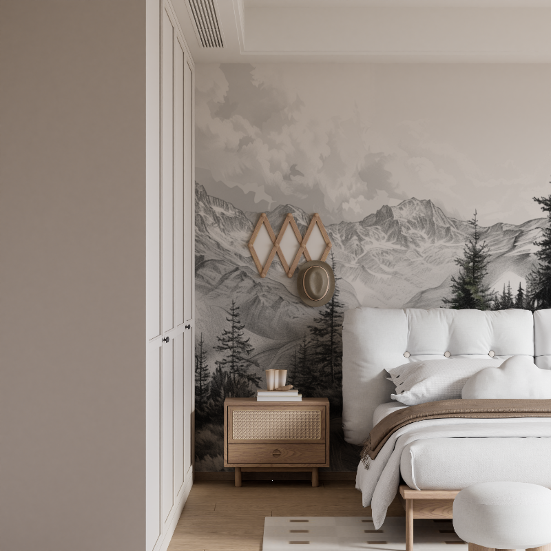 French Black and White Alps Mural Wallpaper