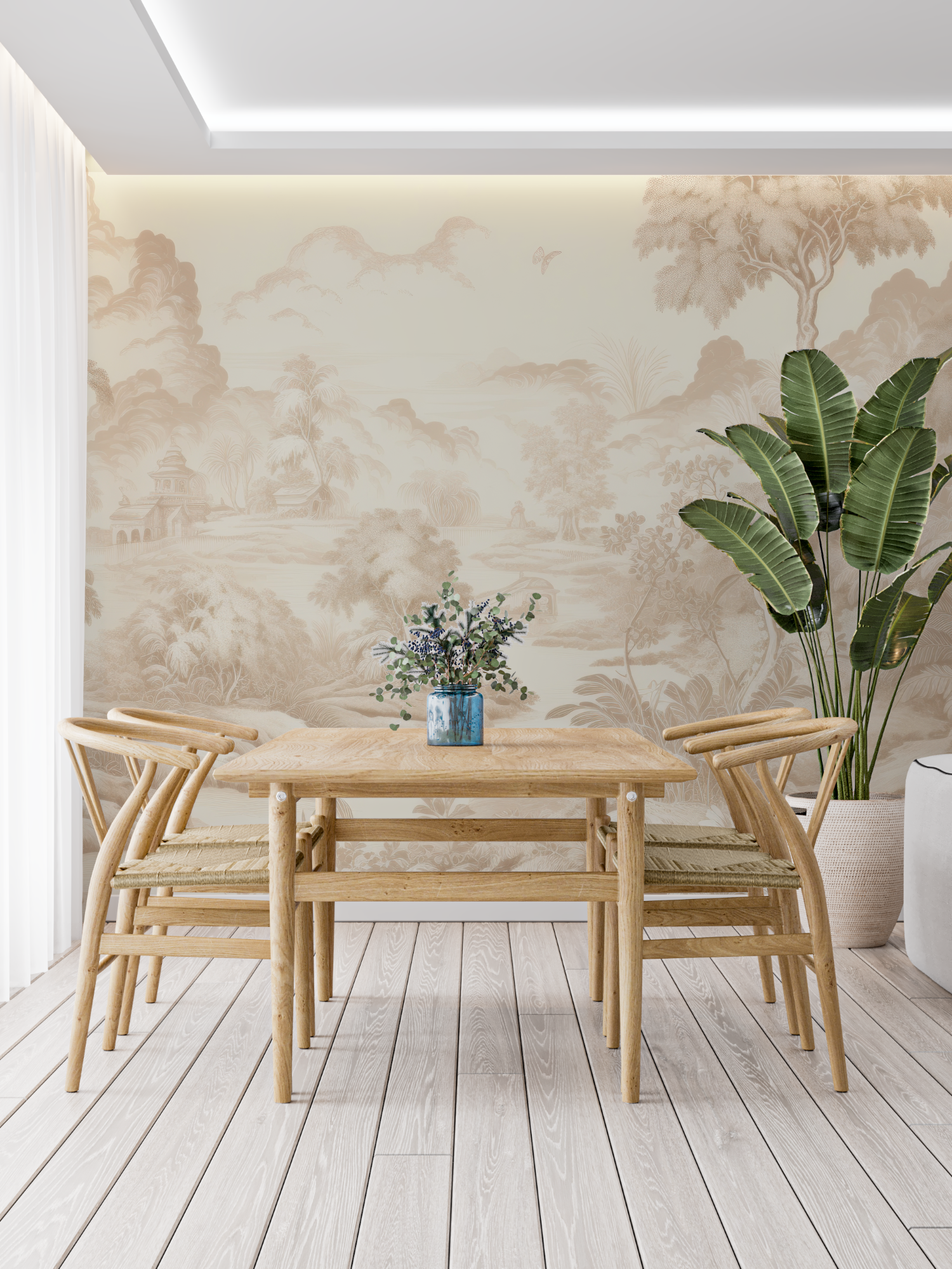 Papier Peint Toile De Jouy Beige - Tapisserie