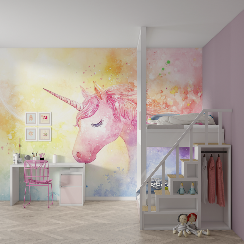 Einhorn Zimmer Tapete Duo und Regenbogen | Wandbilder Tapete