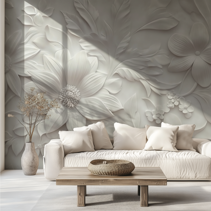 Papel de parede mural de flores brancas grandes 3d tendência canape
