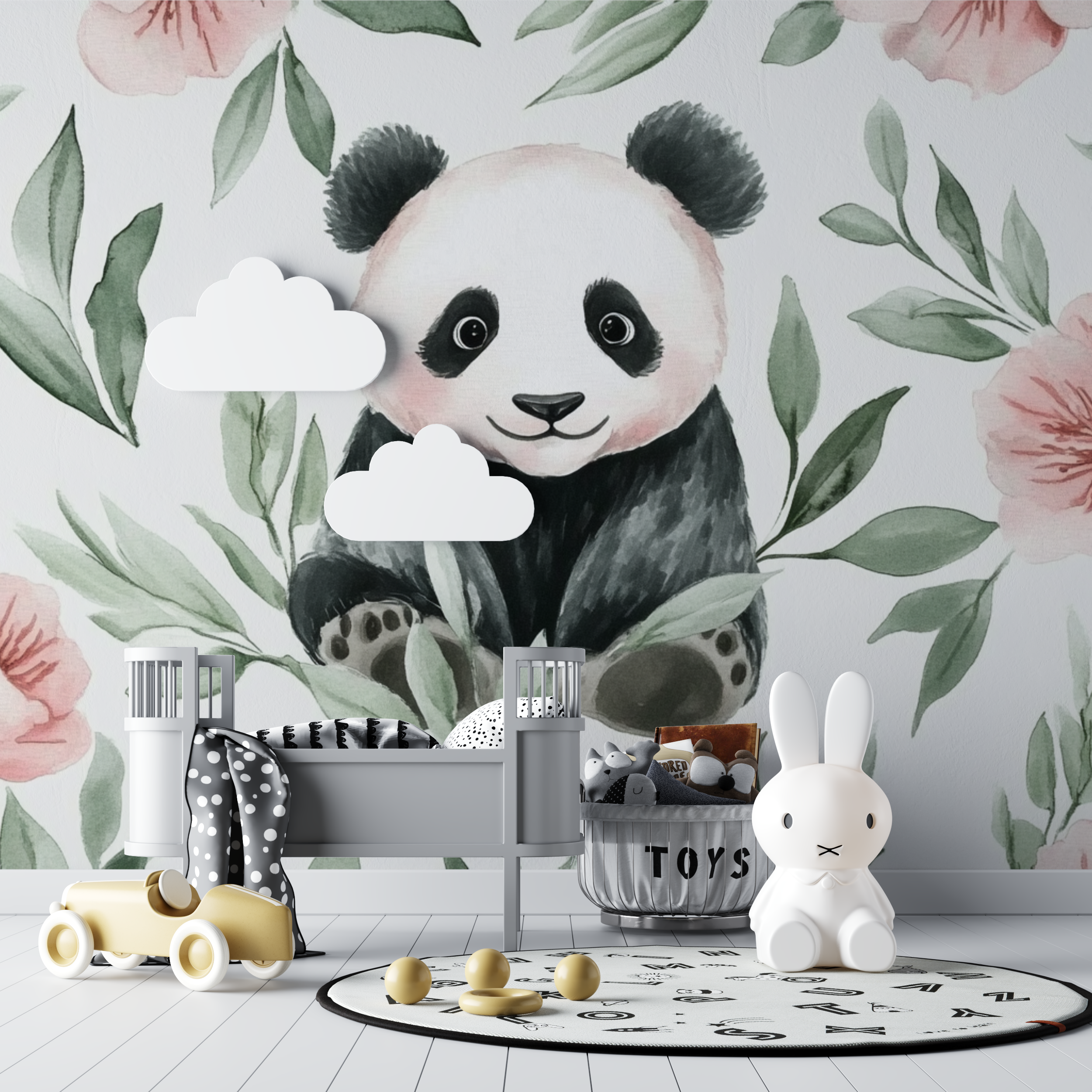 Watercolor Panda and Foliage Wallpaper | Murals Wallpaper