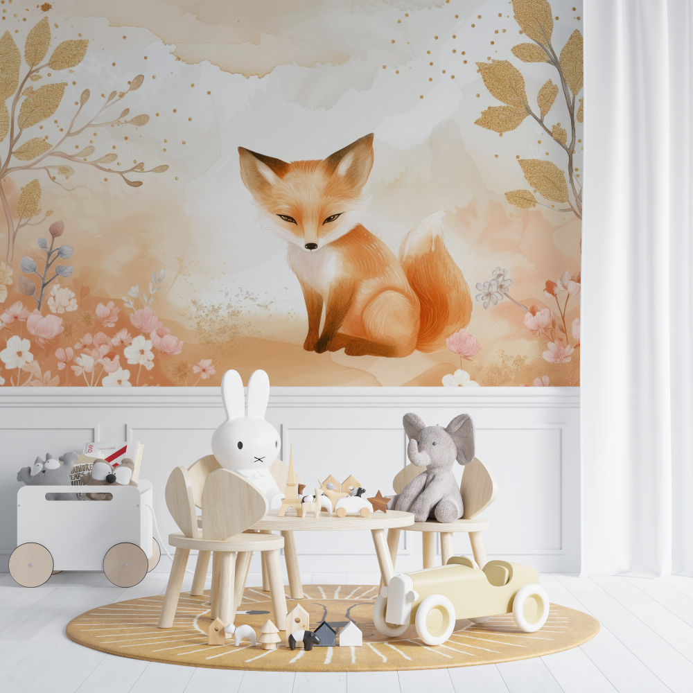 Tapetengemälde Renard mit Blumenpanorama für das Babyzimmer