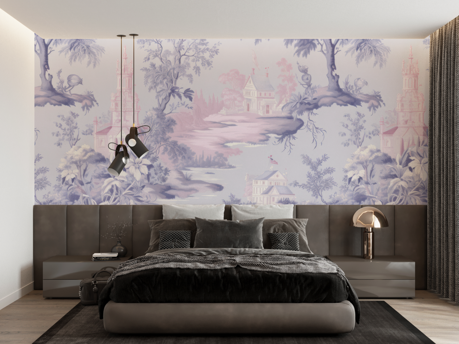 Toile de Jouy Pink Purple Wallpaper | Murals Wallpaper