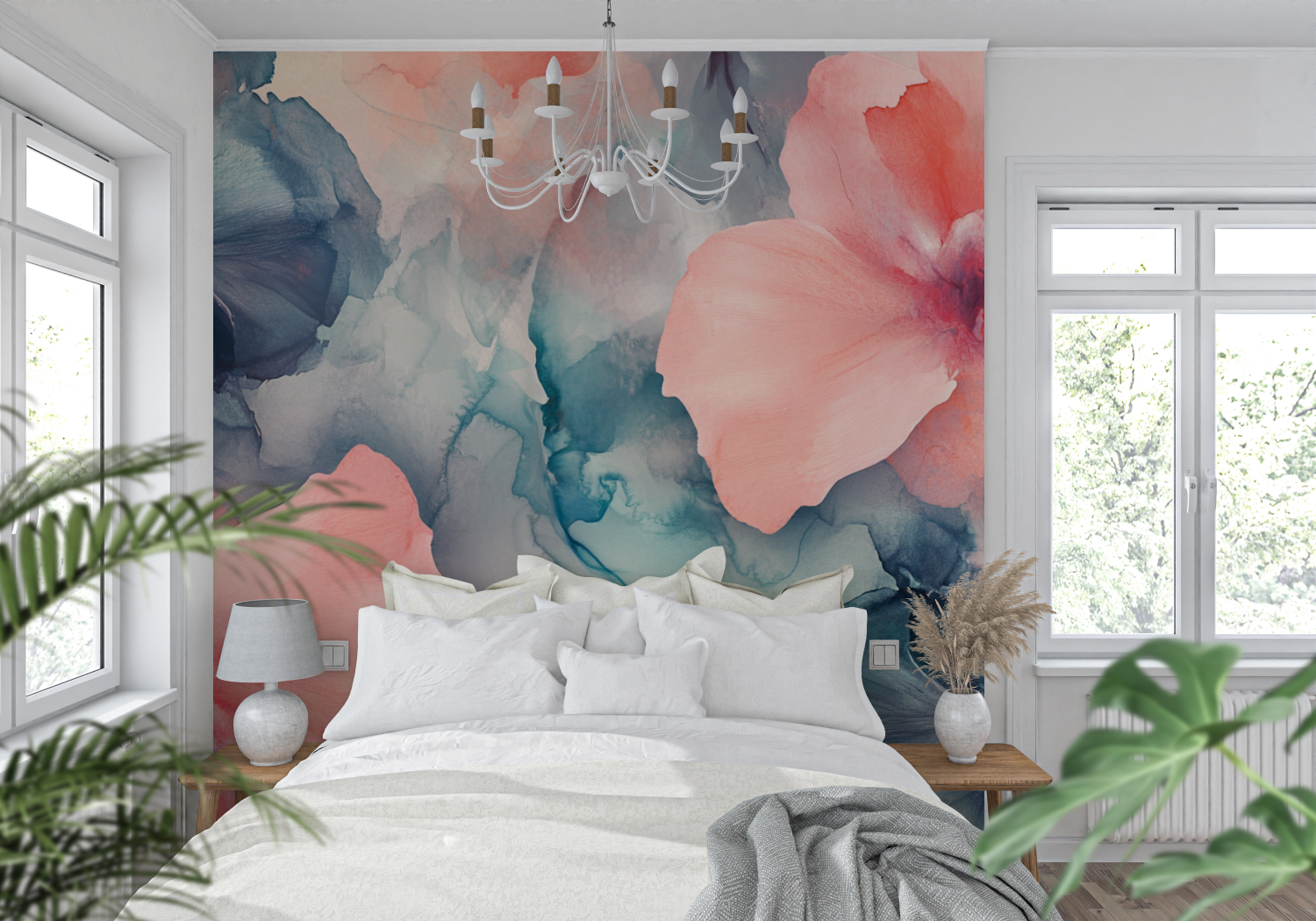 Watercolor Abstract Fluid Floral Petals Wallpaper | Murals Wallpaper