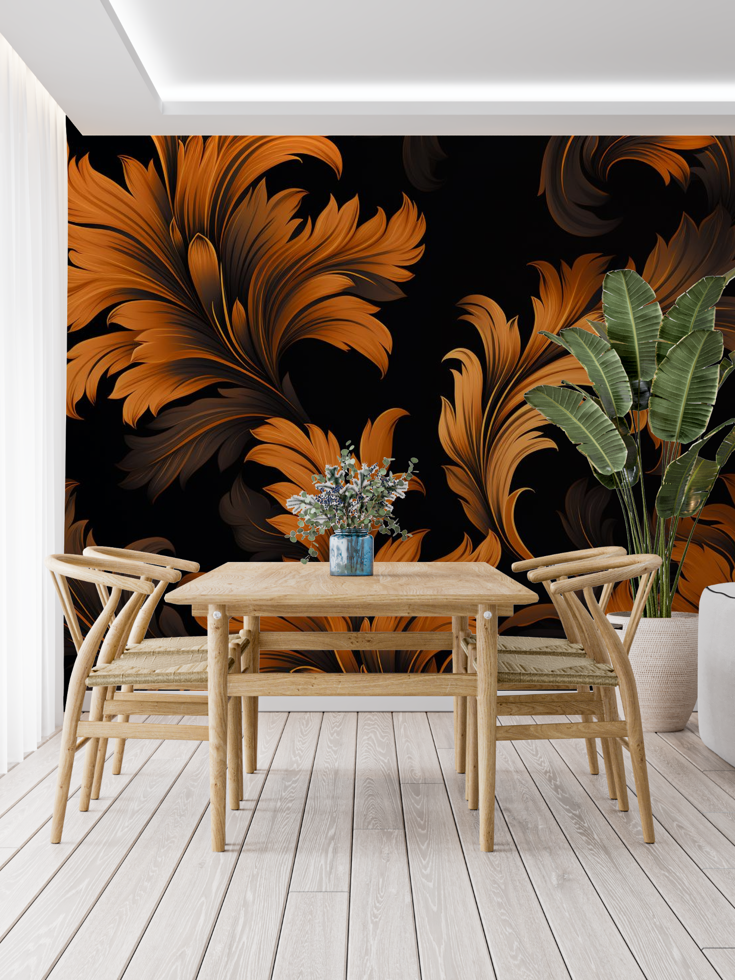 Orange and Black Flower Wallpaper | Murals Wallpaper