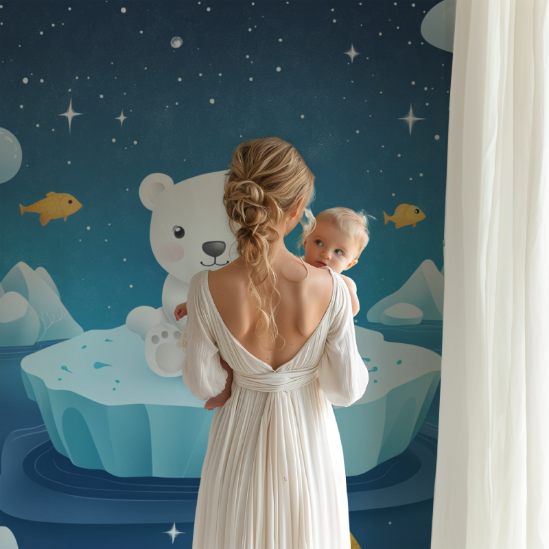 Baby Bear White Wallpaper | Murals Wallpaper