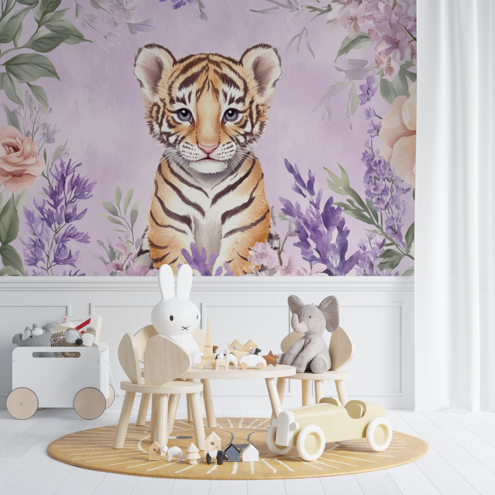Tiger and Delicate Flowers Wallpaper | Murals Wallpaper