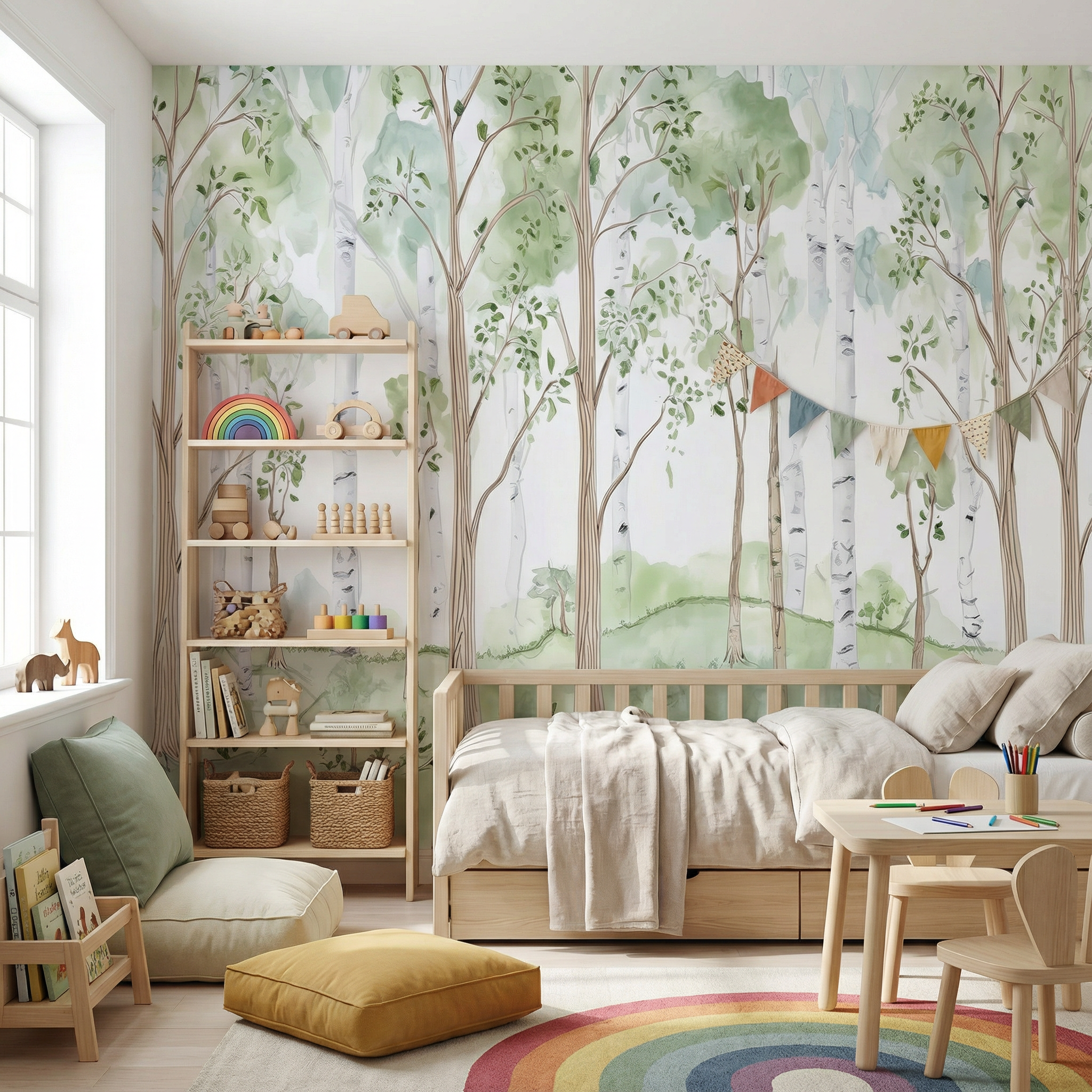 Soft Watercolor Birch Forest Mural Wallpaper