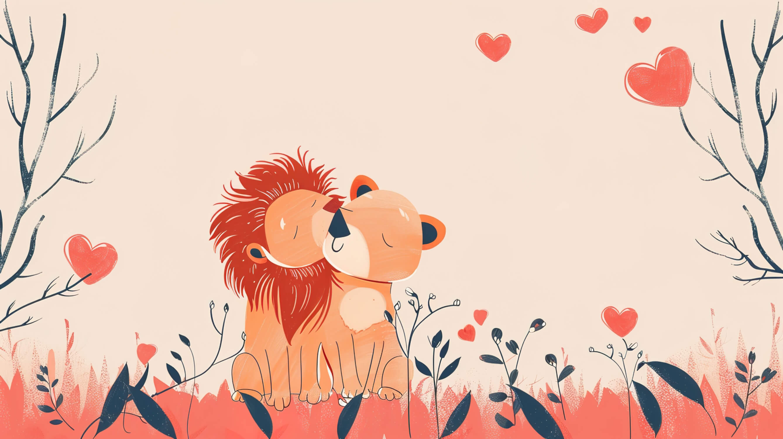 Cute Lion Couple Wallpaper | Murals Wallpaper