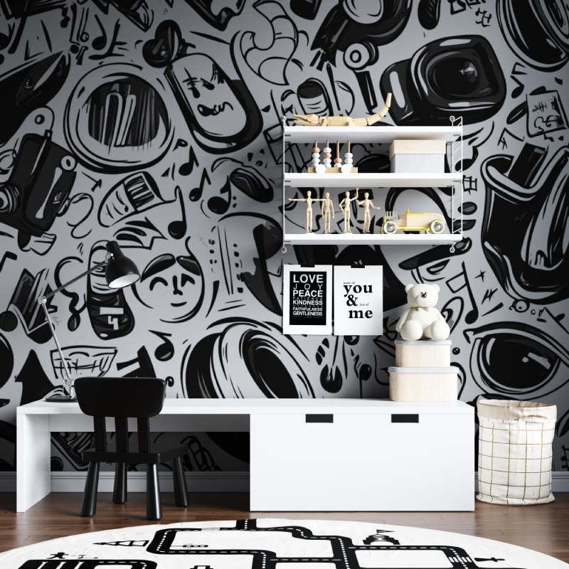 Abstrakte Schwarz-Weiß-Musiktapete | Wandbildtapete