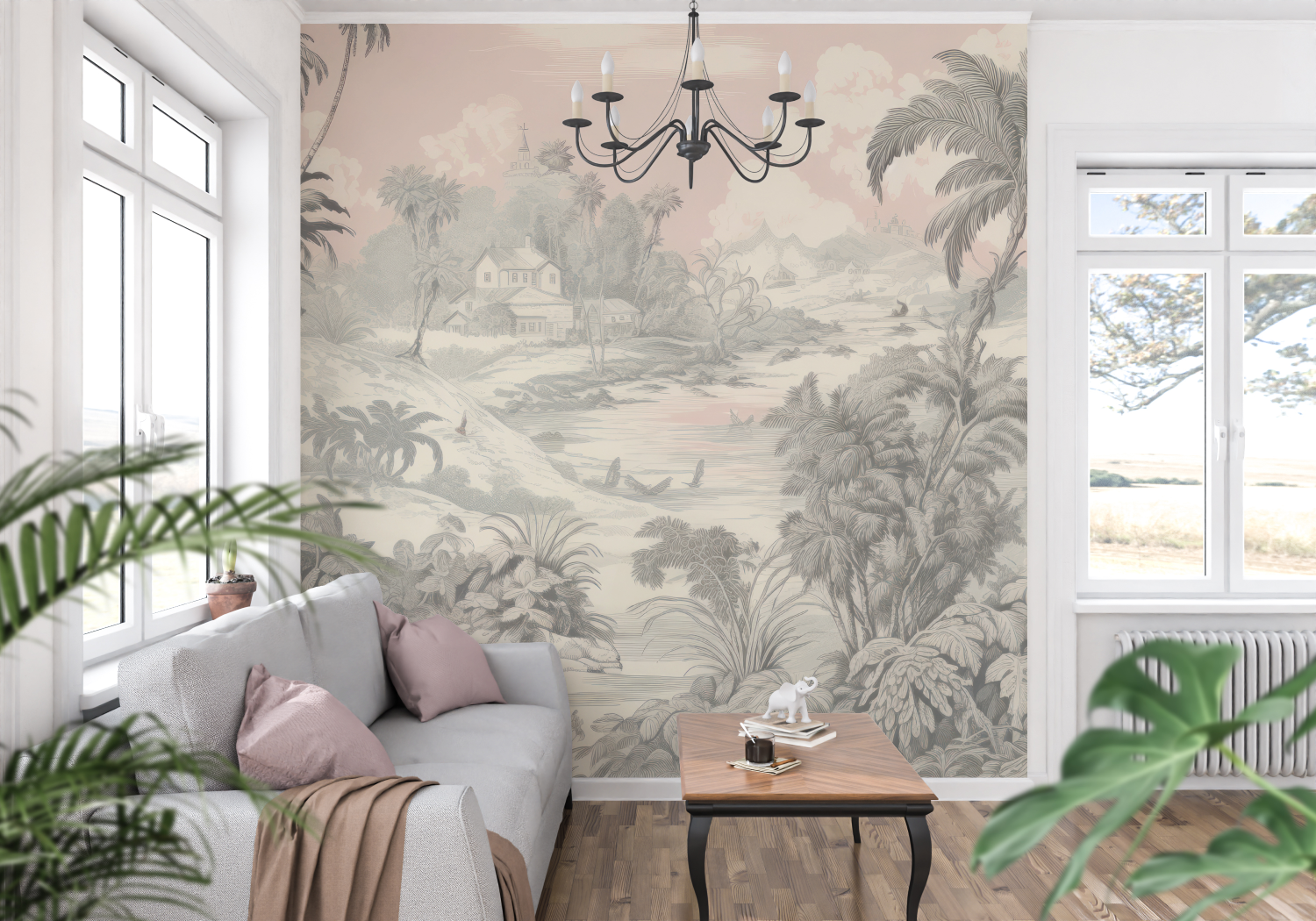 Toile de Jouy Pink Beige Wallpaper | Murals Wallpaper