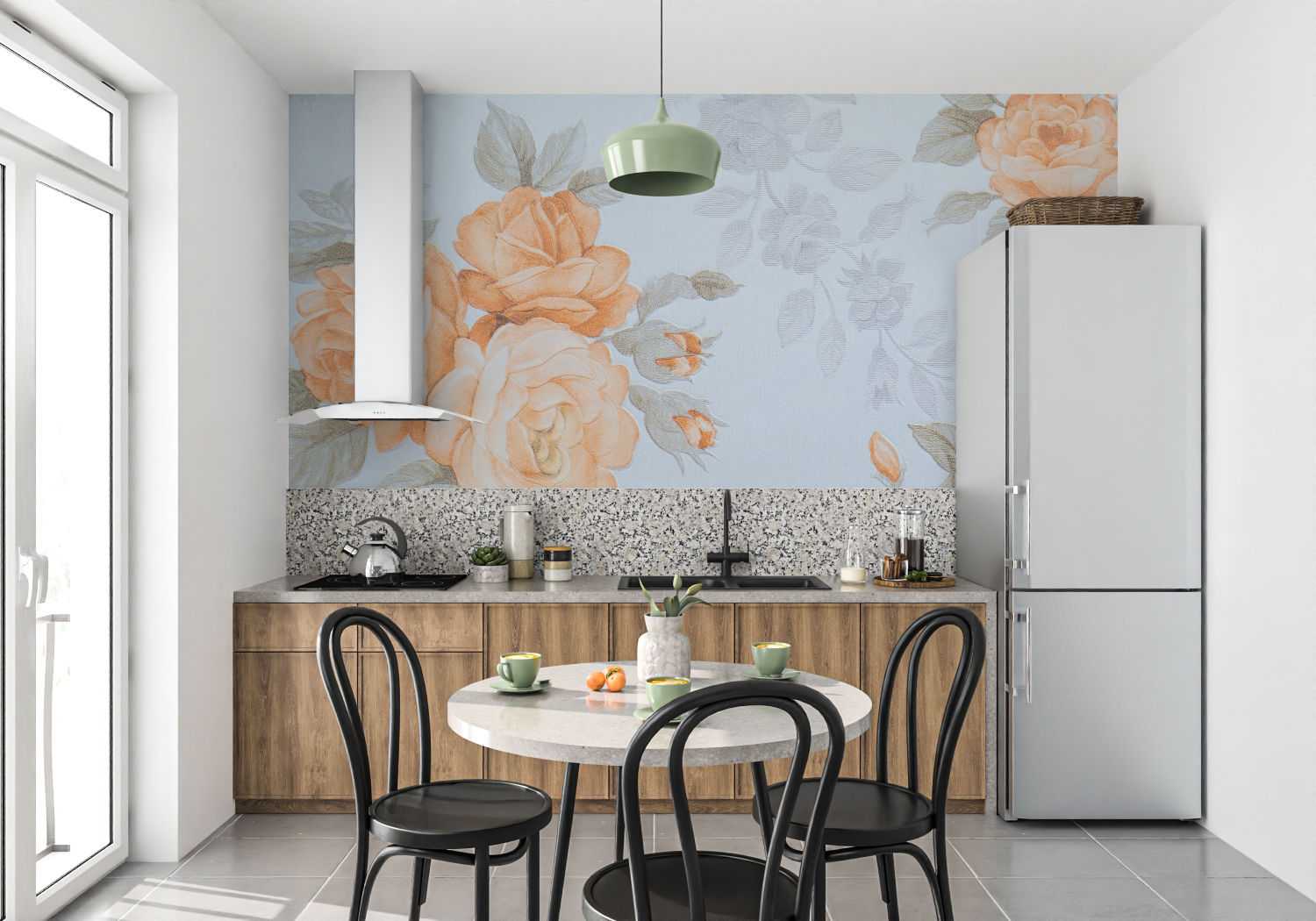 Orange and White Floral Wallpaper | Murals Wallpaper