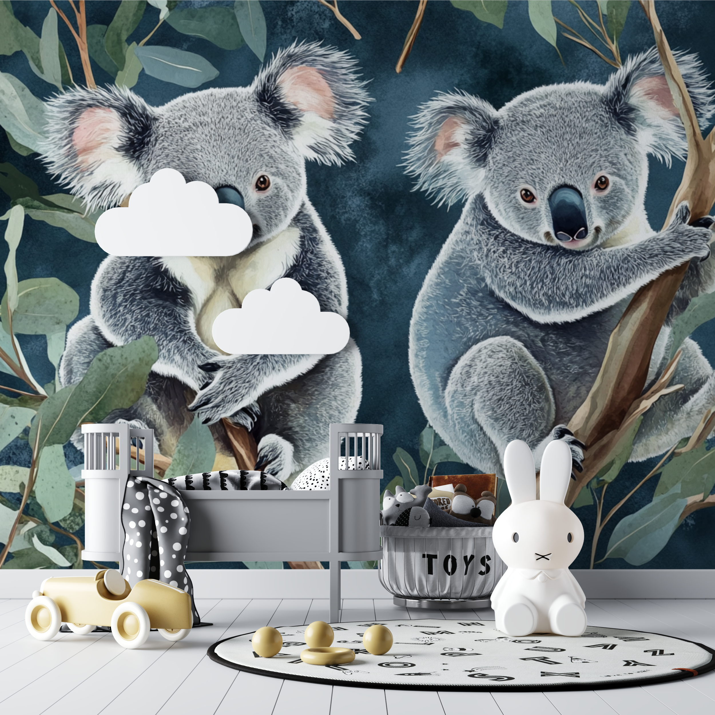 Koala-Tapete, der auf der Spitze eines Baumes sitzt | Murals Wallpaper