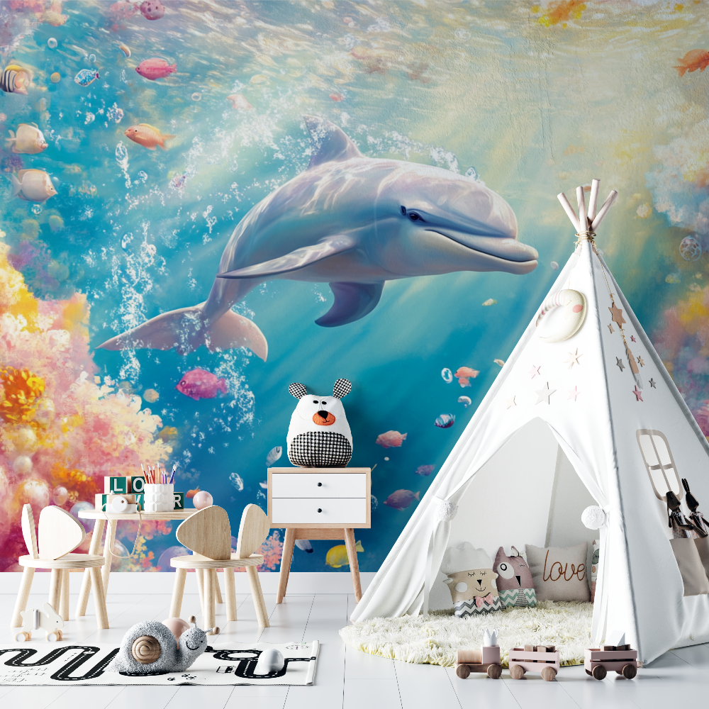 Joyful Dolphin Marine Wallpaper | Murals Wallpaper