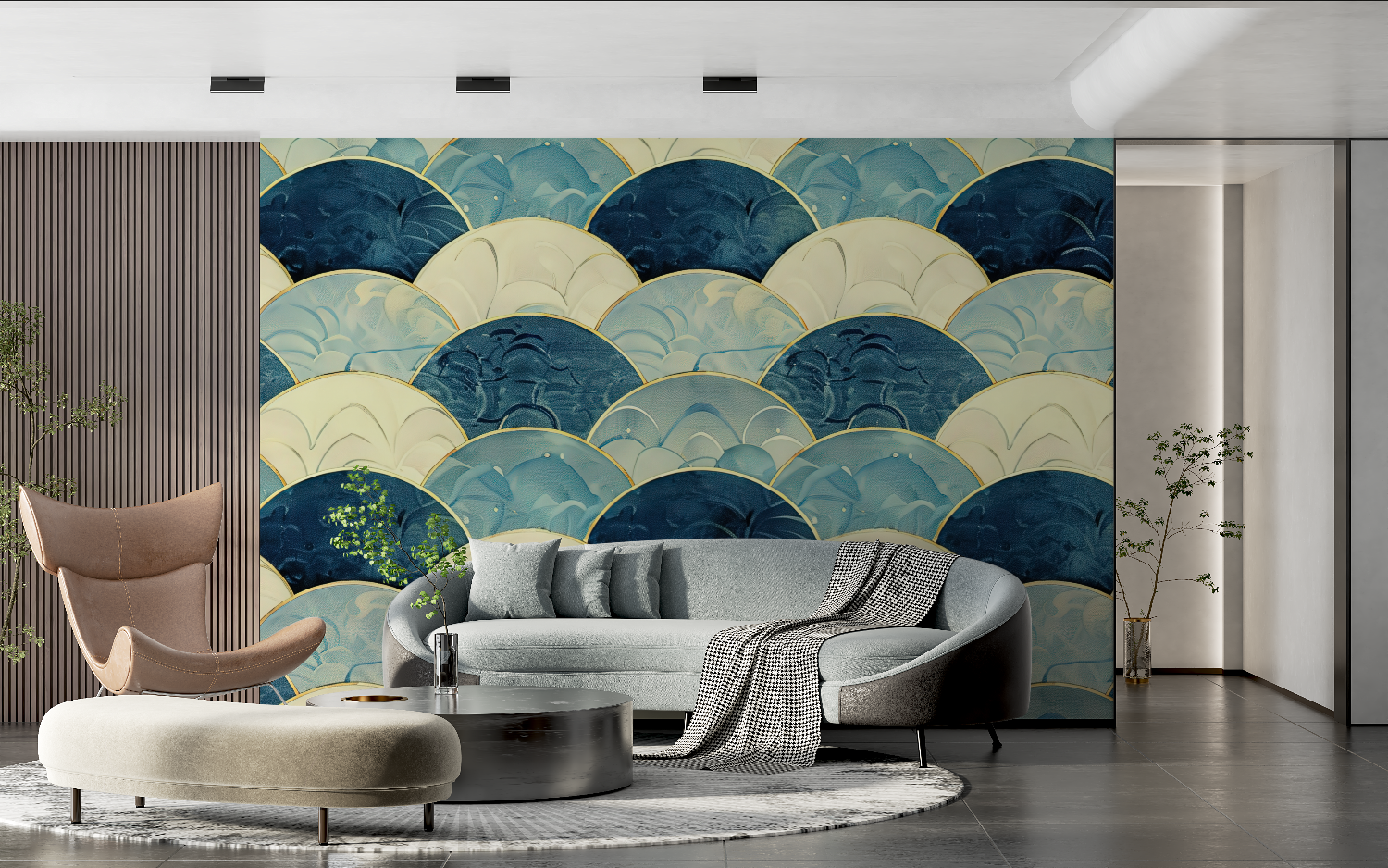 Papier-Peint-Thema Japonais Bleu – Salon