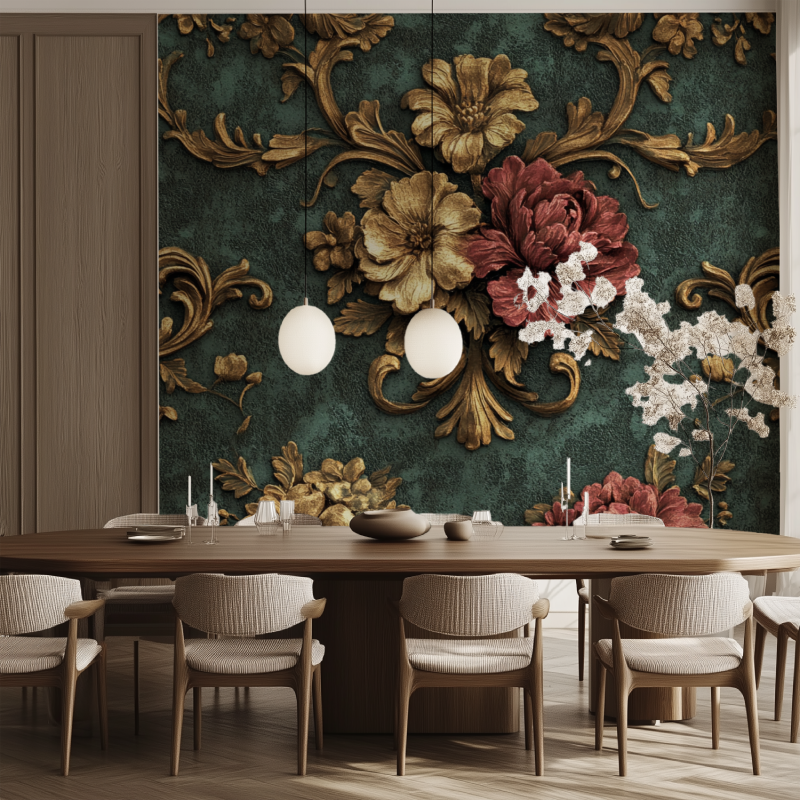 Papier-Peint-Fleur-Barock-Salle-Manger-Tendenz