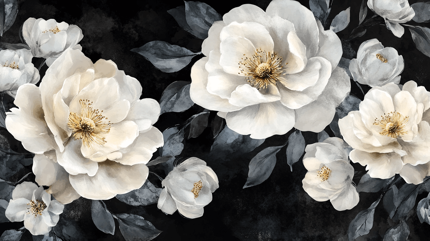 Watercolor White and Black Flower Wallpaper | Murals Wallpaper
