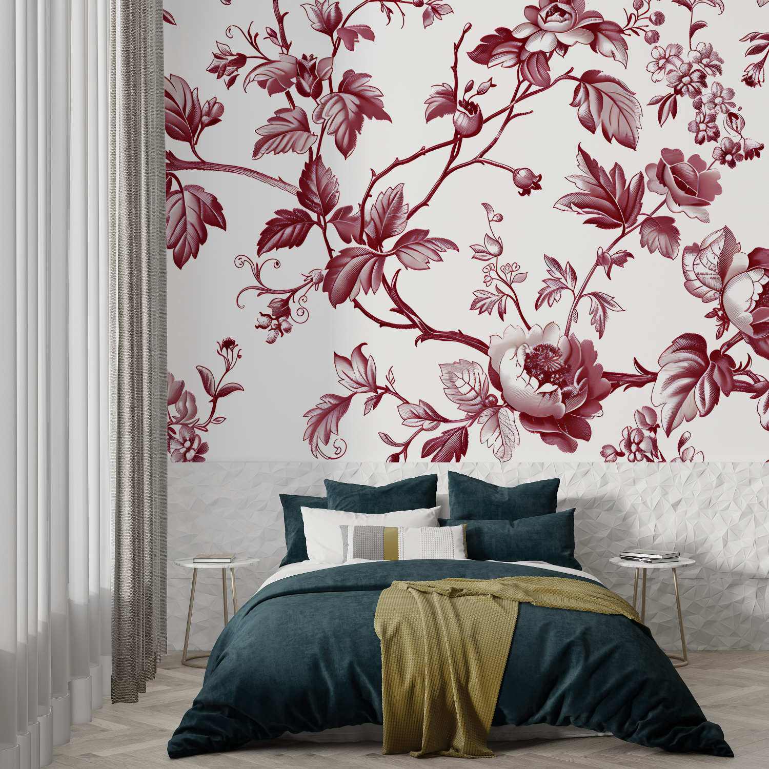 Toile de Jouy Wallpaper Red White | Murals Wallpaper