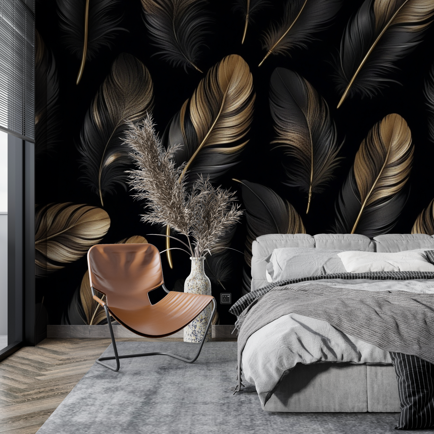 Gold Feather Pattern Wallpaper | Murals Wallpaper