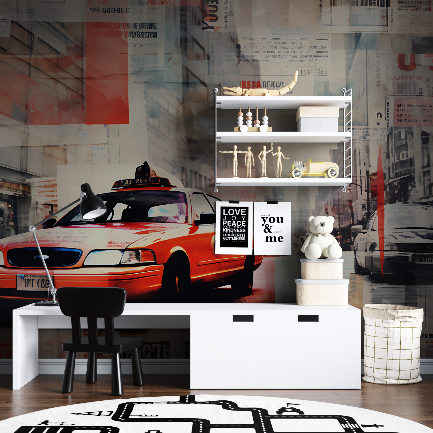 Schwarz-Weiß-Collage-Tapete Auto | Wandbilder