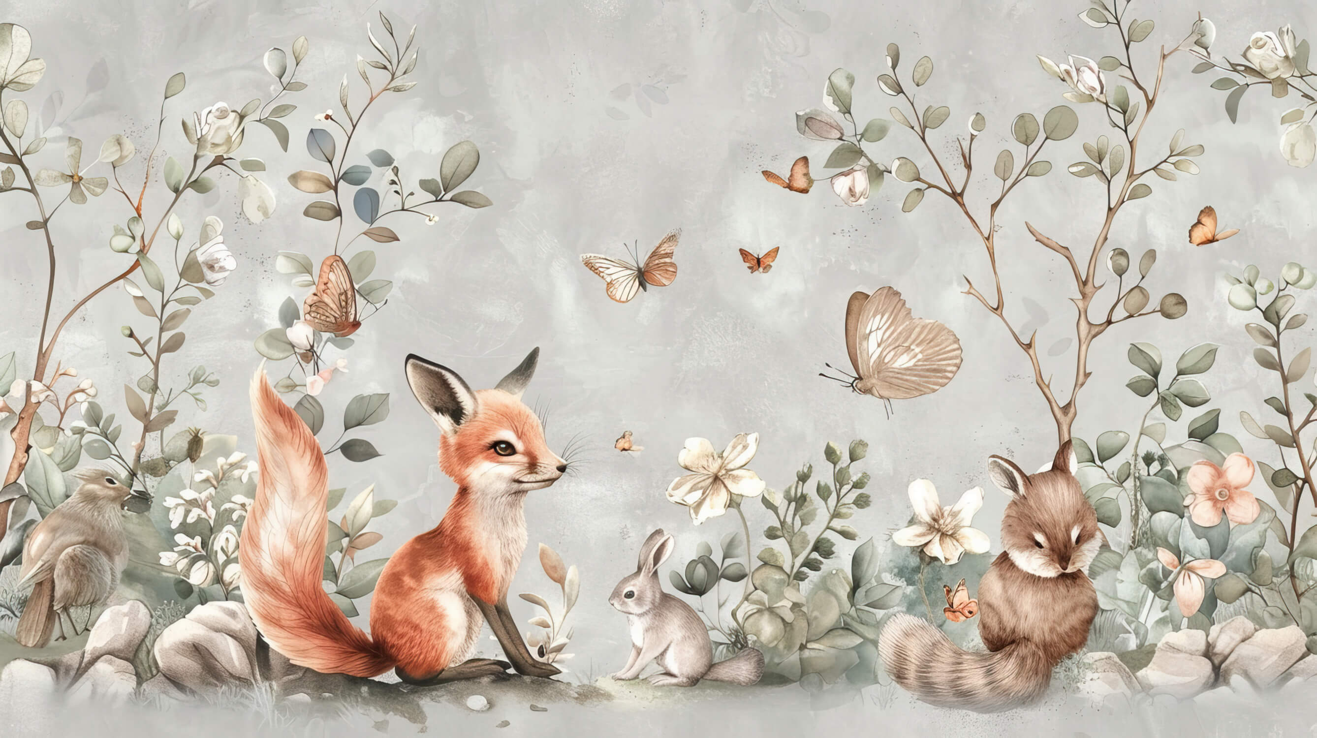Fox and Wildflowers Wallpaper | Murals Wallpaper