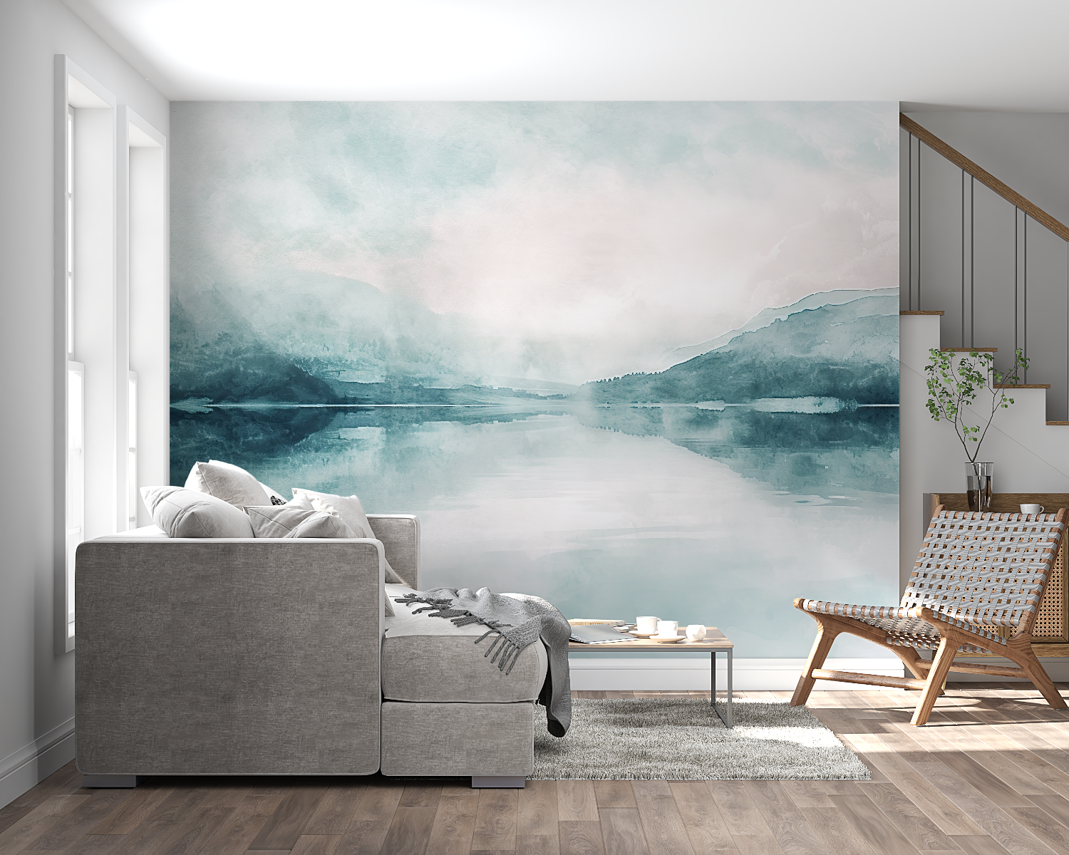 Watercolor Misty Lake Wallpaper | Murals Wallpaper