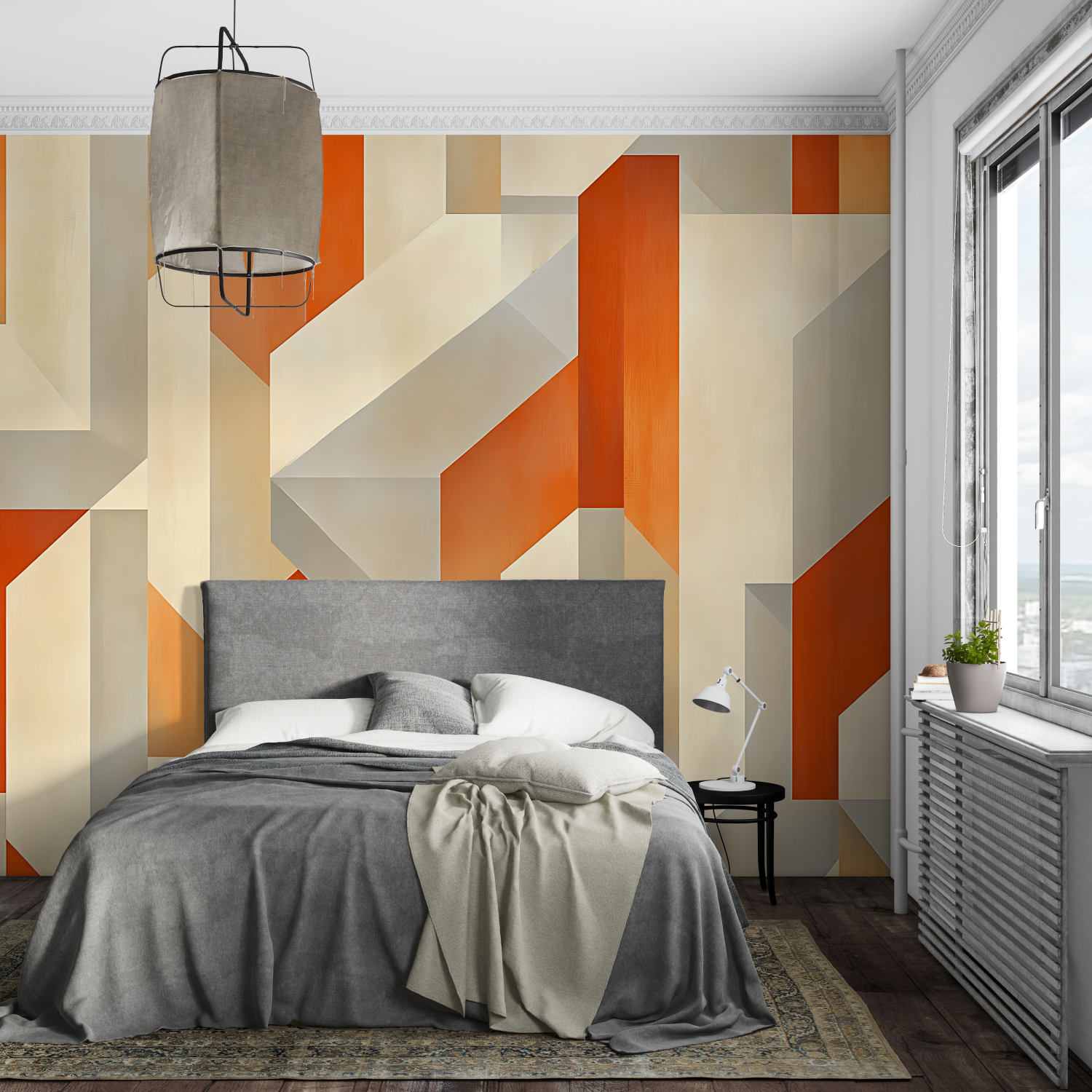 Orange and Gray Art Wallpaper | Murals Wallpaper