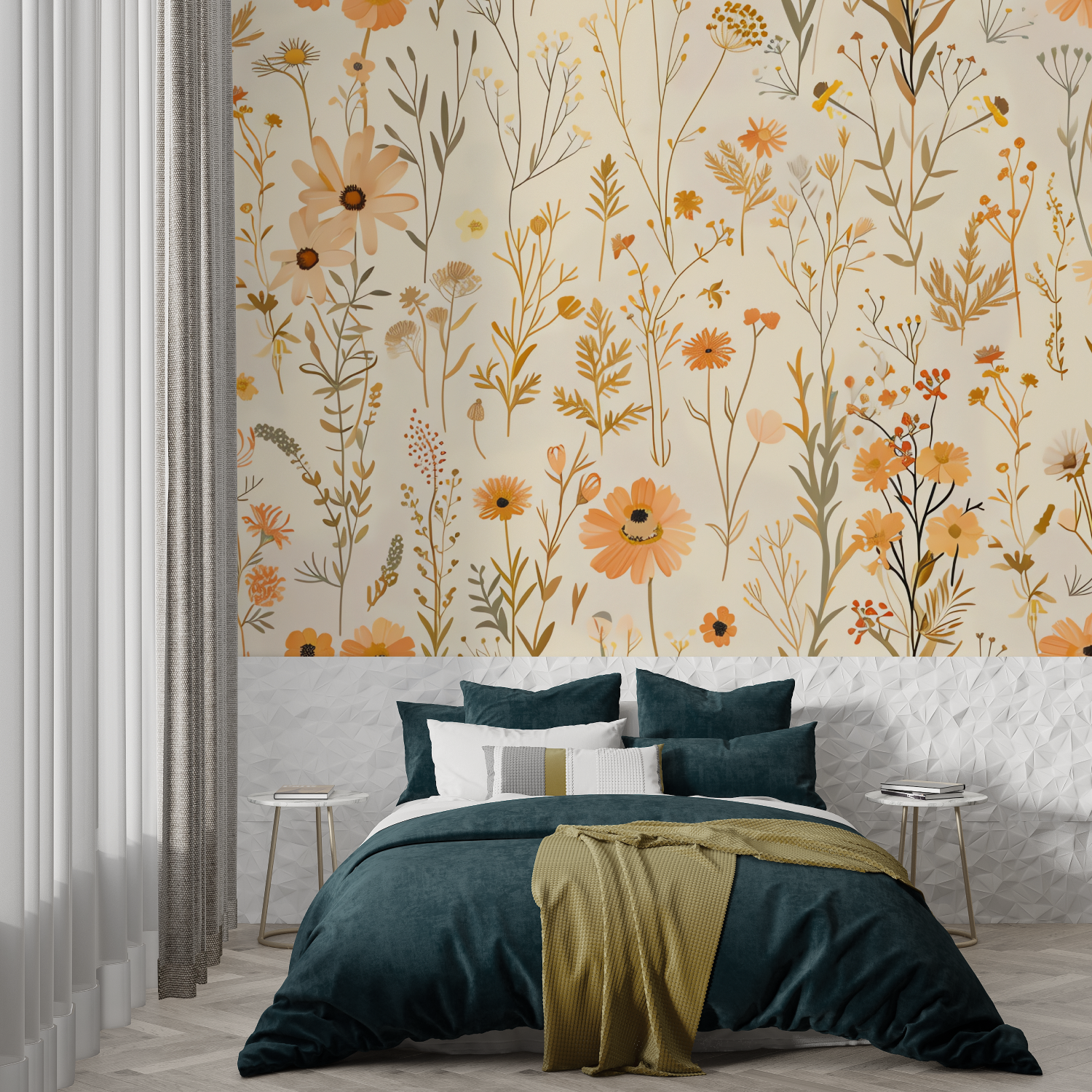 Orange Floral Pattern Wallpaper | Murals Wallpaper