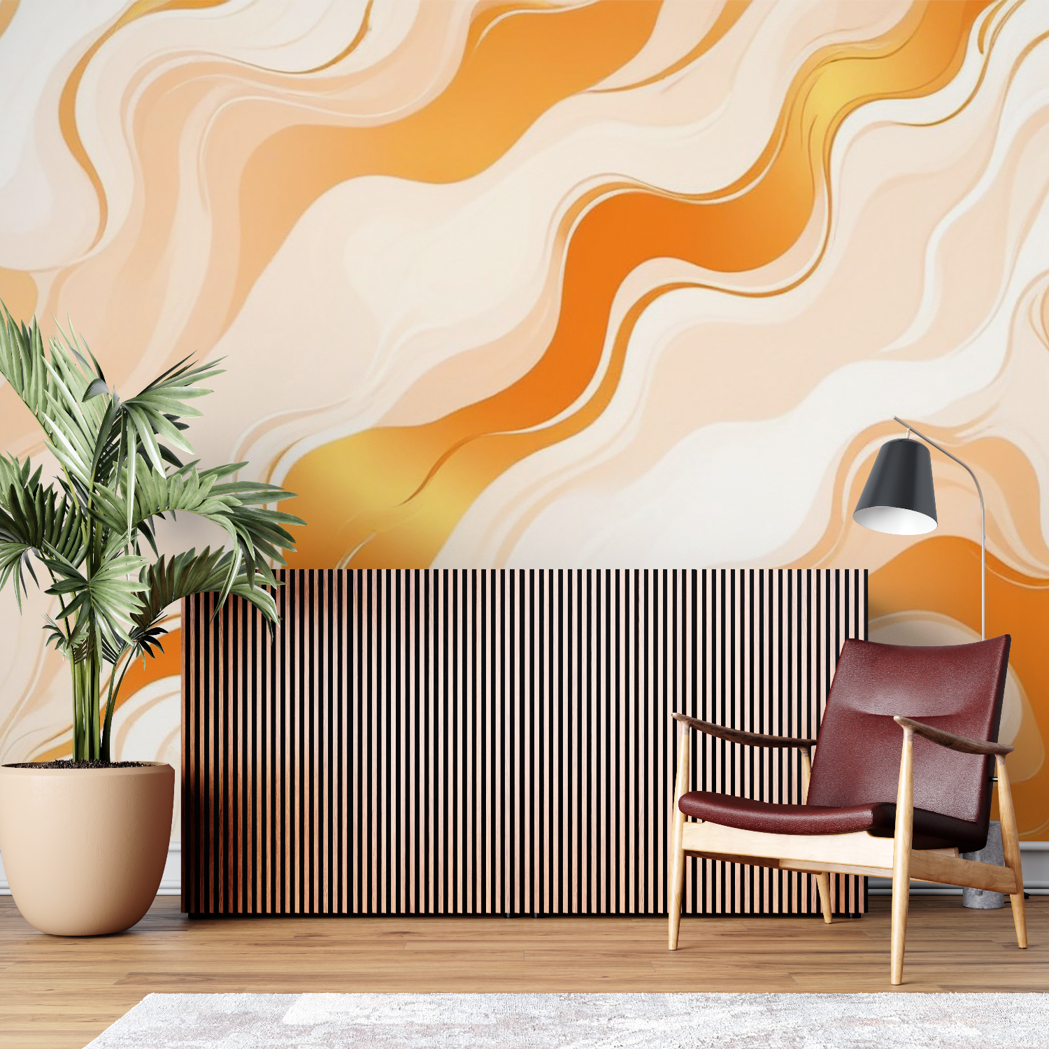 Orange and White Wave Wallpaper | Murals Wallpaper
