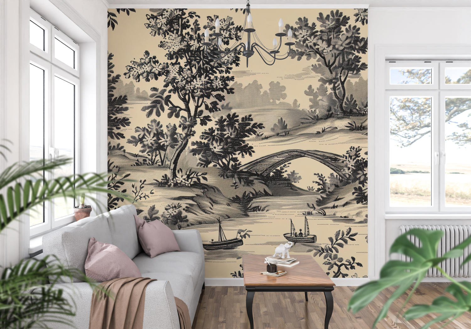Black Bridge Toile Wallpaper | Murals Wallpaper