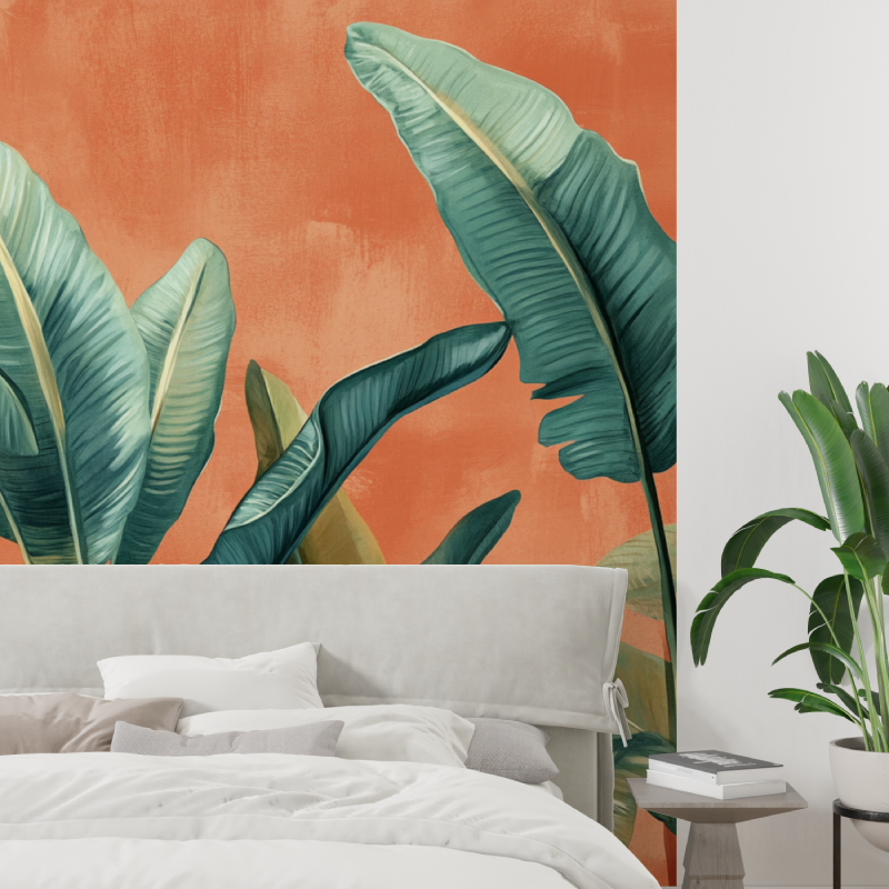 Papel de parede de terracota com folhas de bananeira | Murais Papel de parede