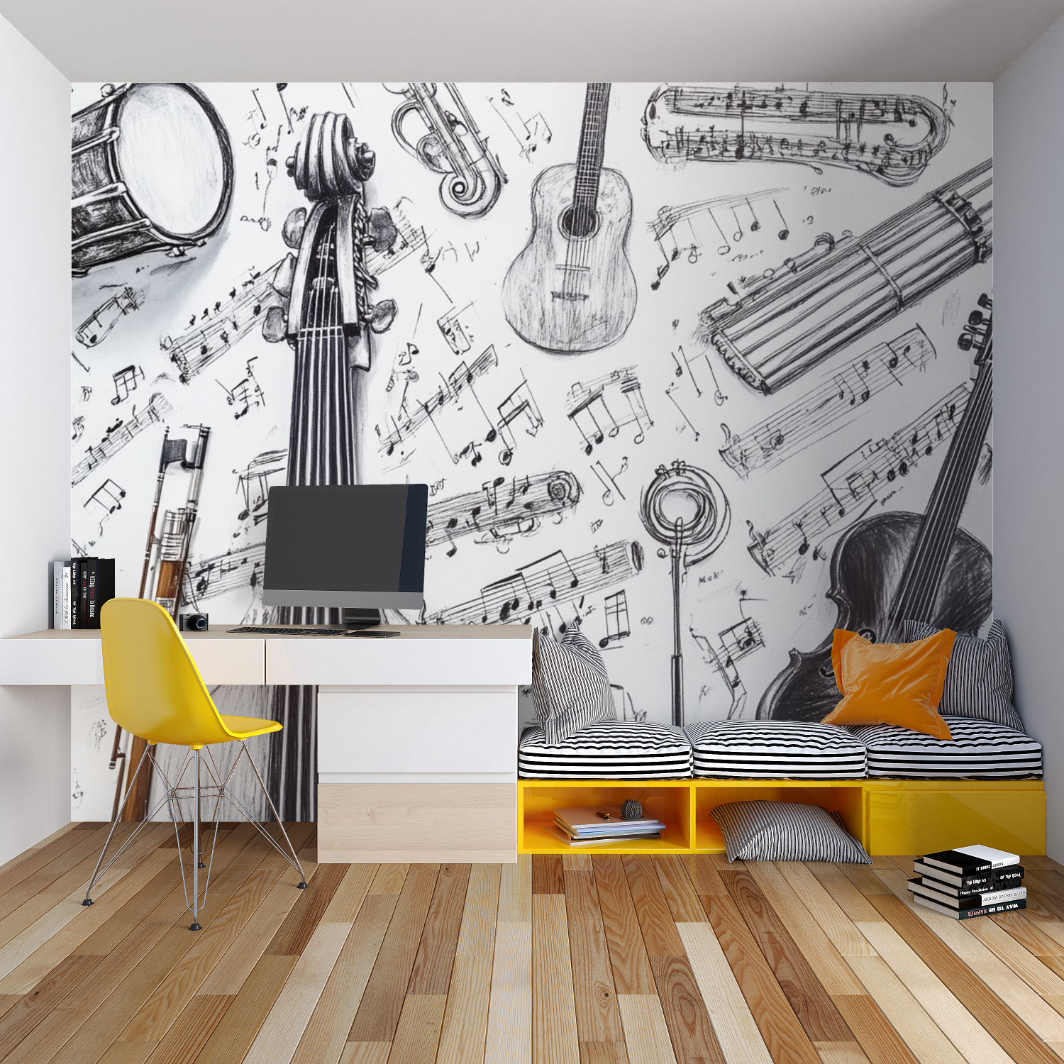 Black and White Instruments Wallpaper | Murals Wallpaper