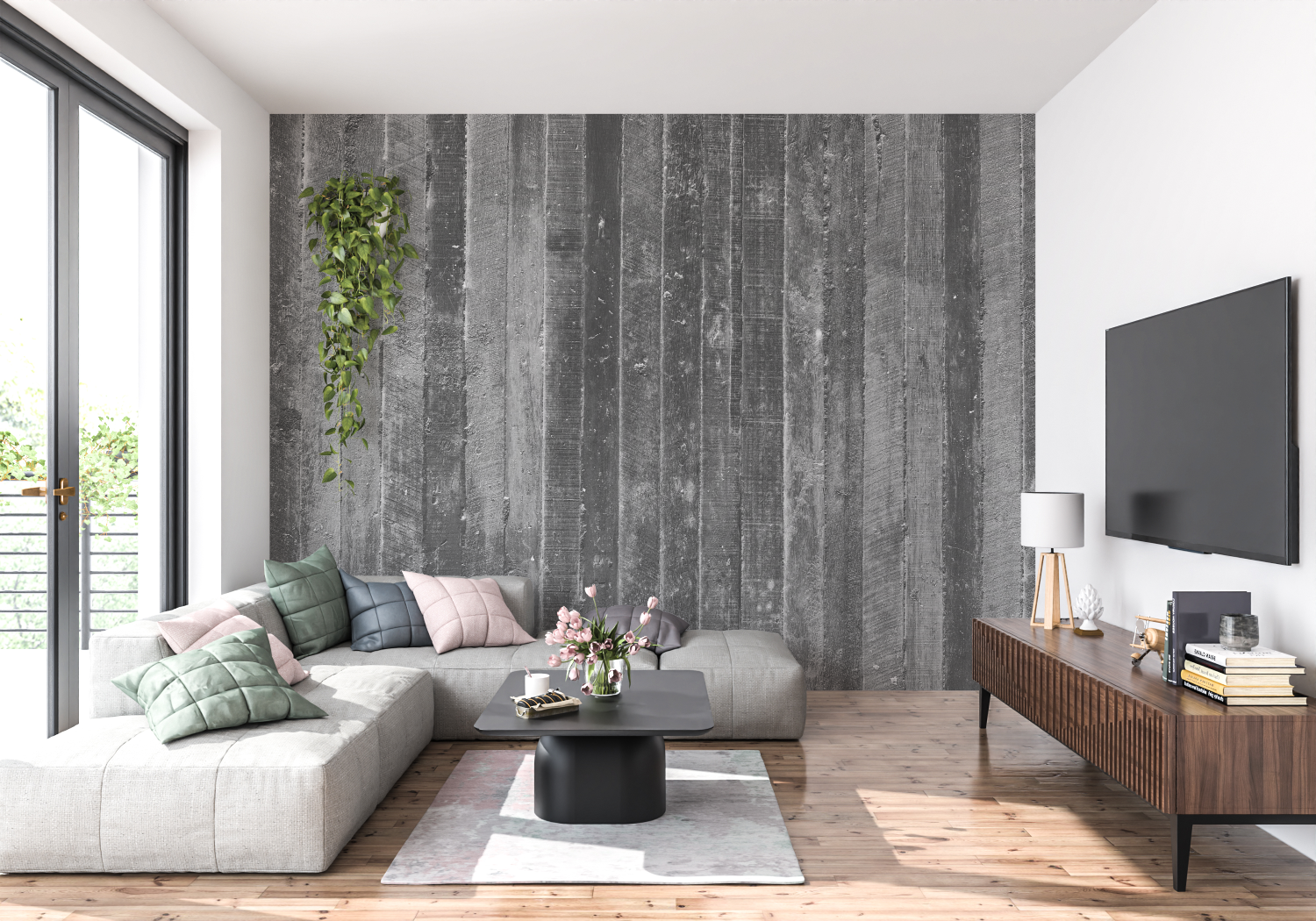 Graue Holzimitationstapete | Wandbilder Tapete