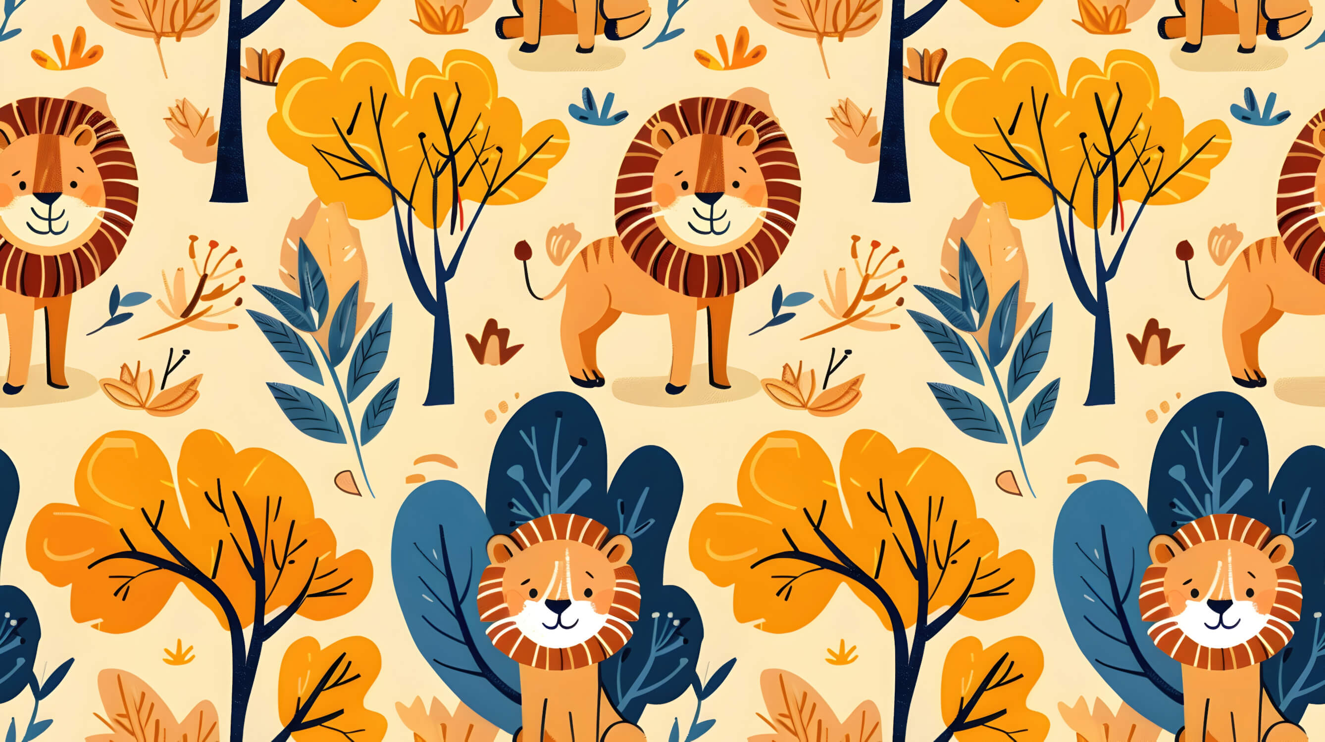 Colorful Lion Pattern Wallpaper | Murals Wallpaper