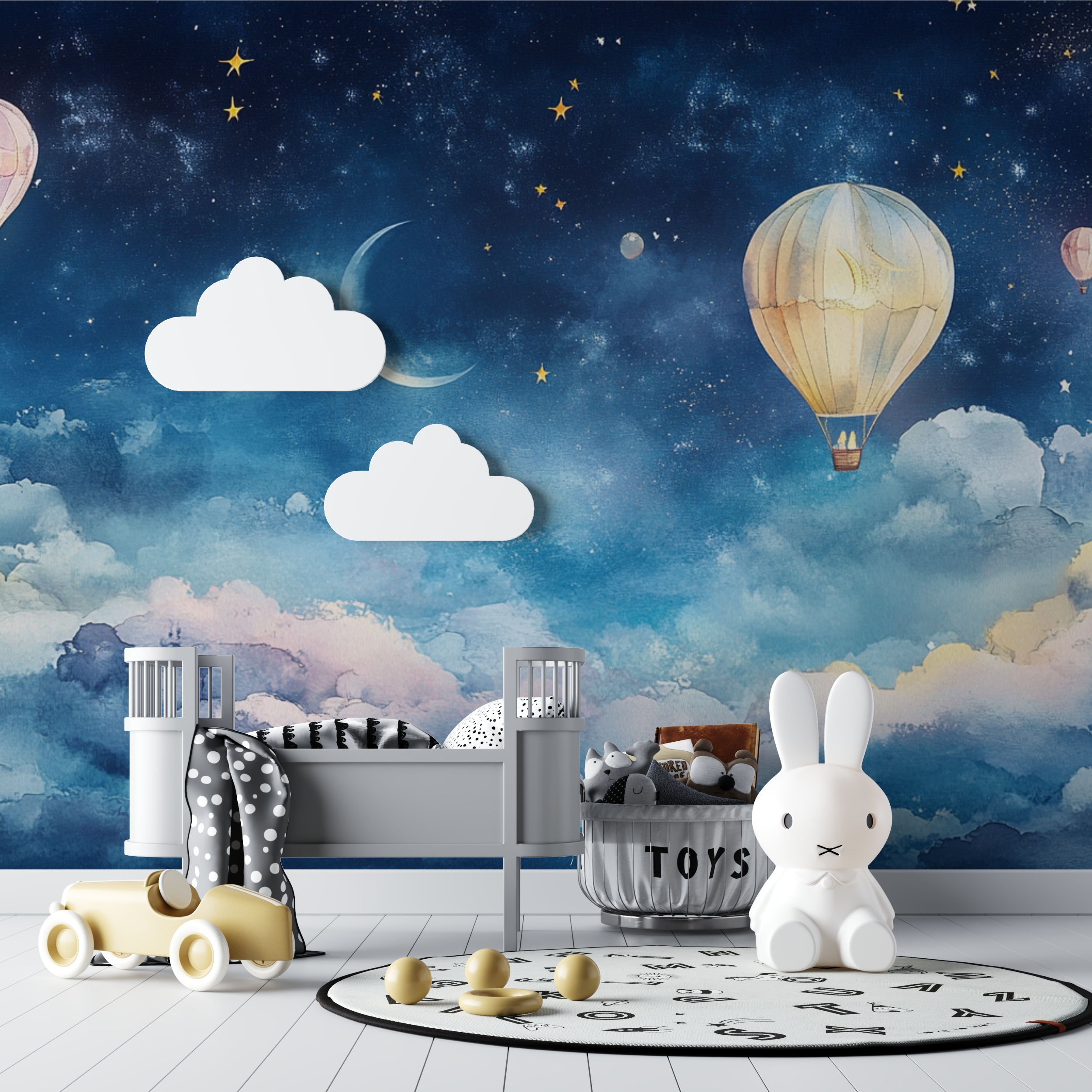 Hot Air Balloon and Magical Night Sky Wallpaper | Murals Wallpaper