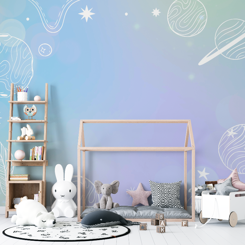 Pastellfarbene Weltraum-Schlafzimmertapete | Wandtapete