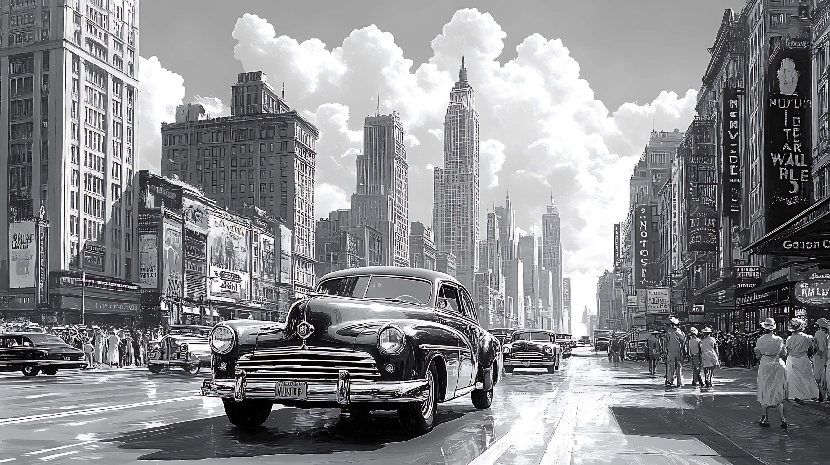 Black and White Retro Car Wallpaper | Murals Wallpaper