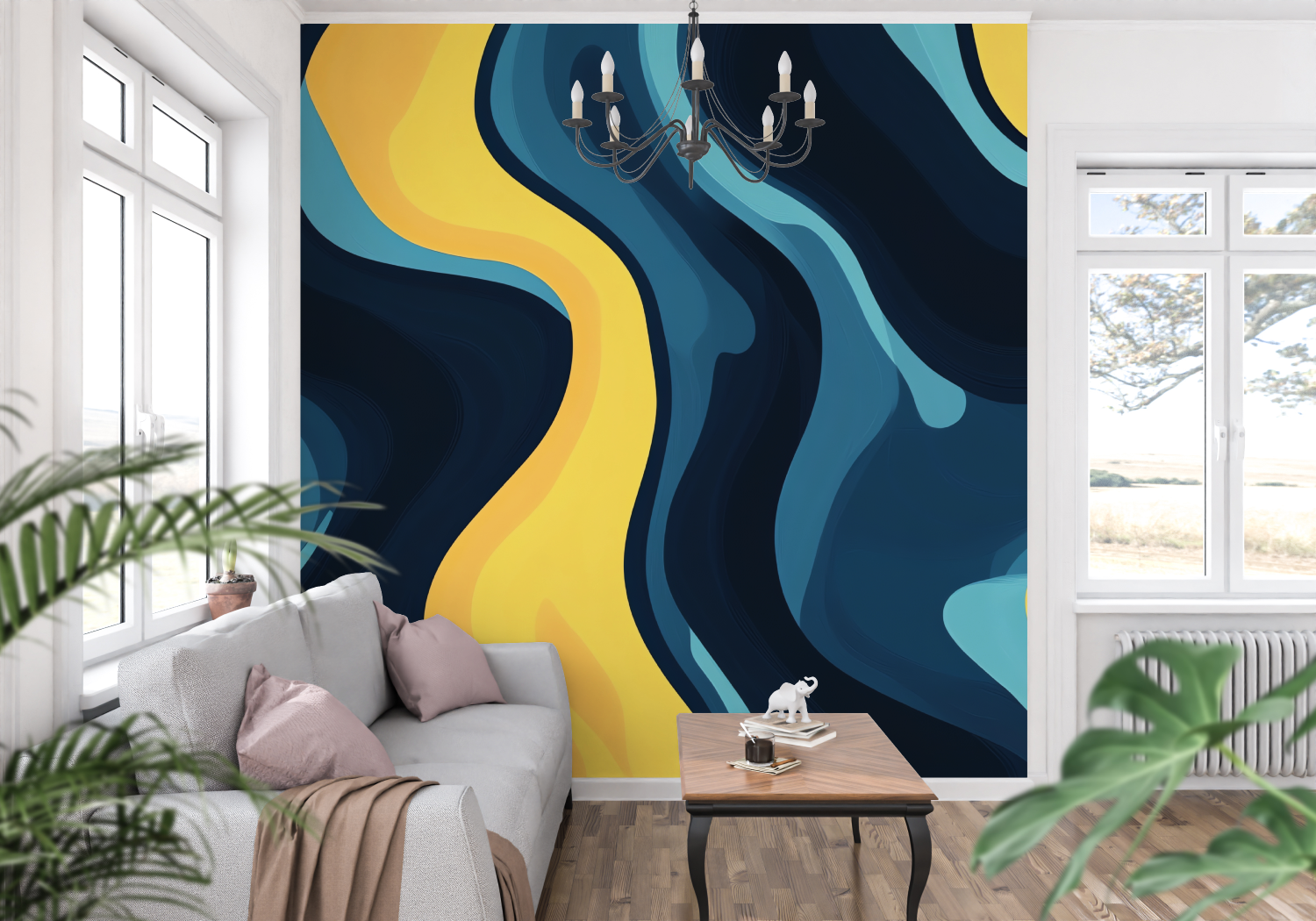 Teal and Mustard Yellow Design Wallpaper | Murals Wallpaper