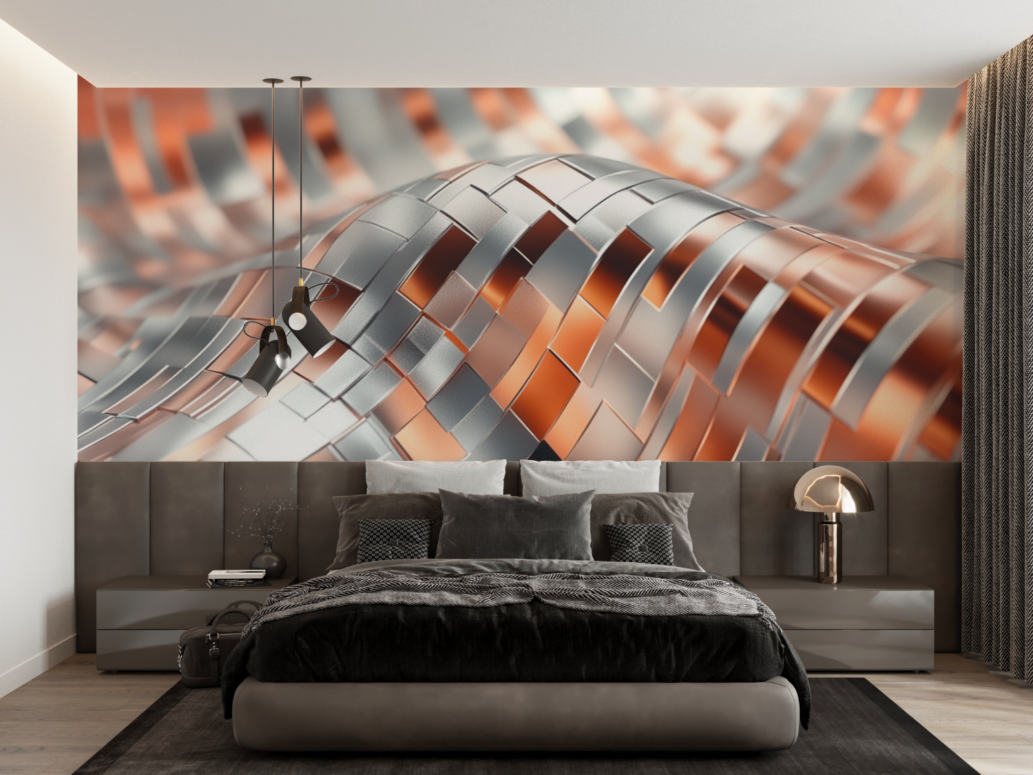 Modern Terracotta and Silver Wallpaper | Murals Wallpaper