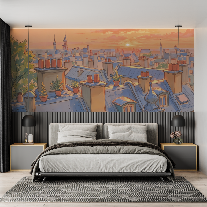 Watercolor Wallpaper Paris Rooftops | Murals Wallpaper