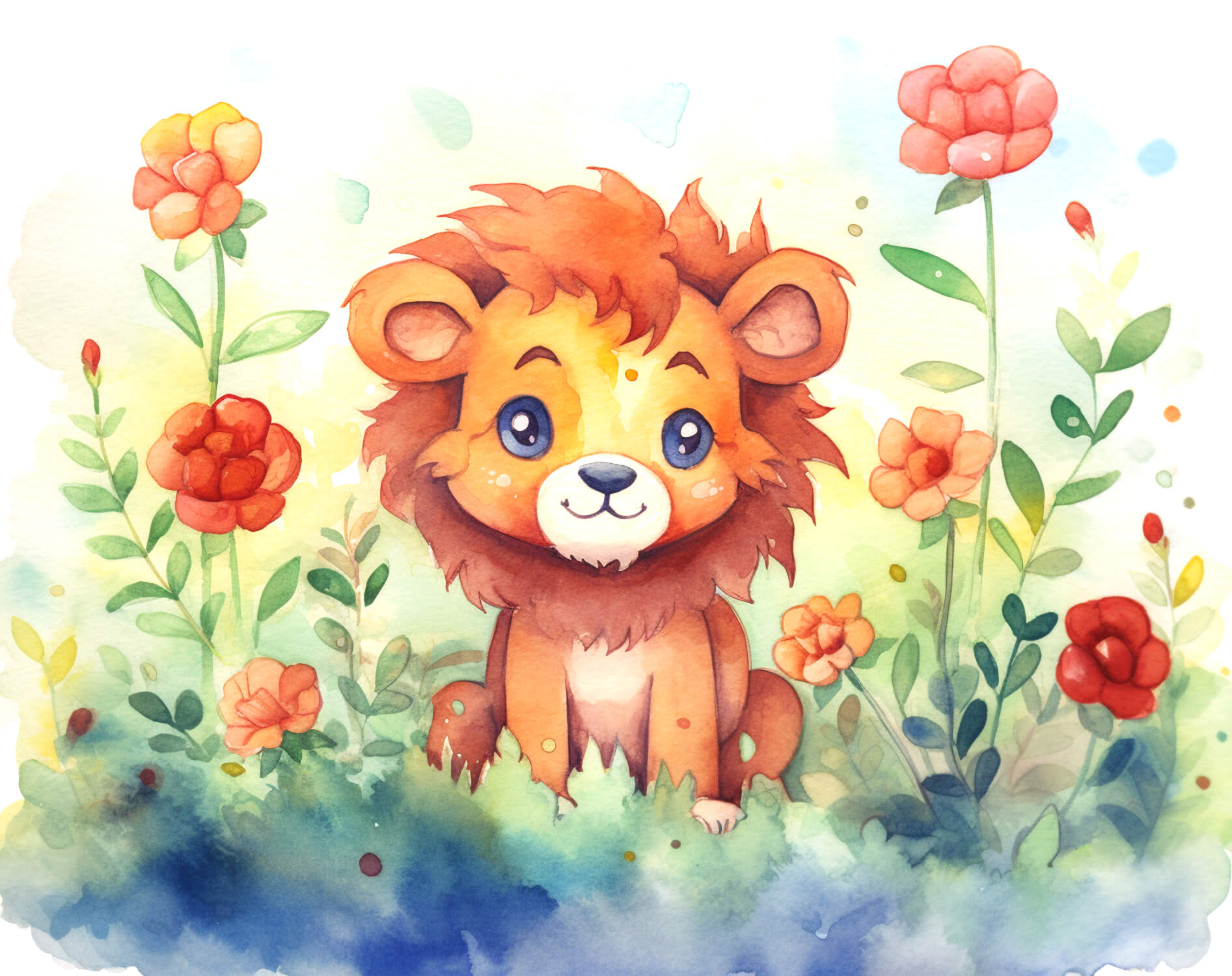 Enchanted Lion and Flowers Wallpaper | Murals Wallpaper