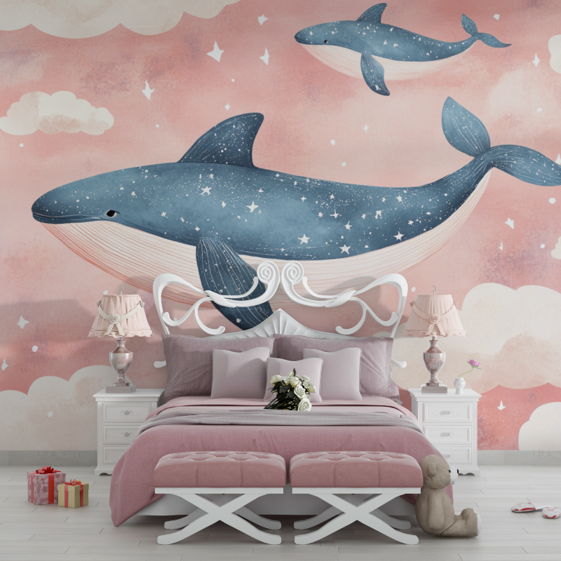 Classic Girl Wallpaper Pink Clouds and Whale | Murals Wallpaper